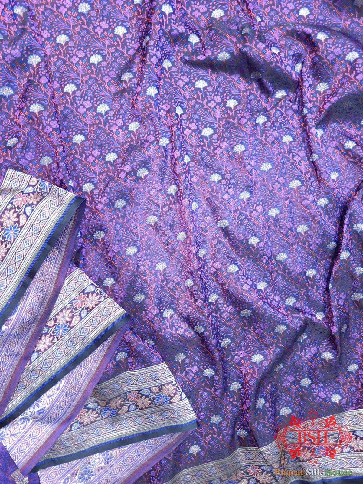 Dark Shade Of Violet Dohri Zari Tanchoi Silk Saree - Bharat Silk House Tanchoi katan