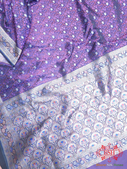Dark Shade Of Violet Dohri Zari Tanchoi Silk Saree - Bharat Silk House Tanchoi katan