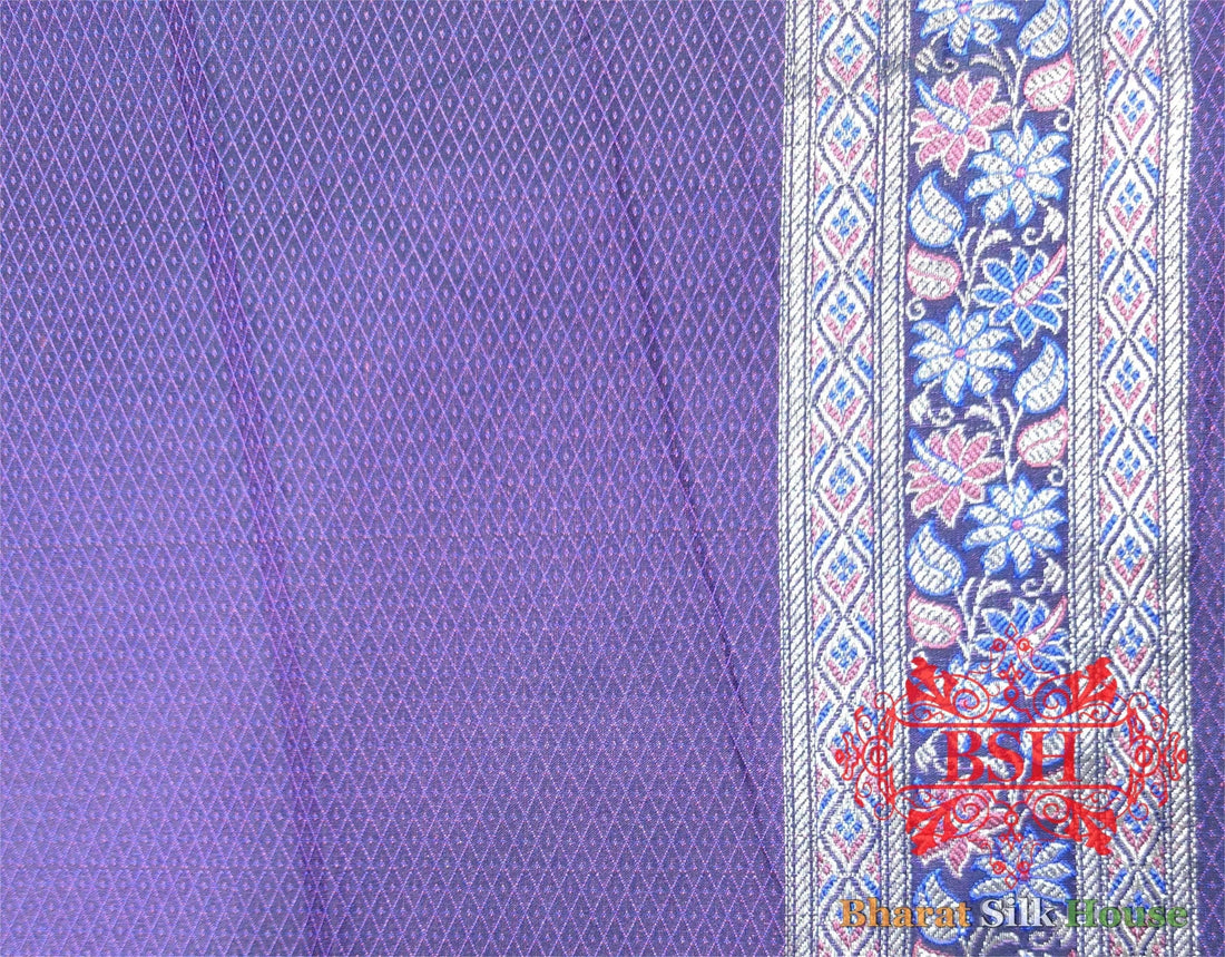 Dark Shade Of Violet Dohri Zari Tanchoi Silk Saree - Bharat Silk House Tanchoi katan
