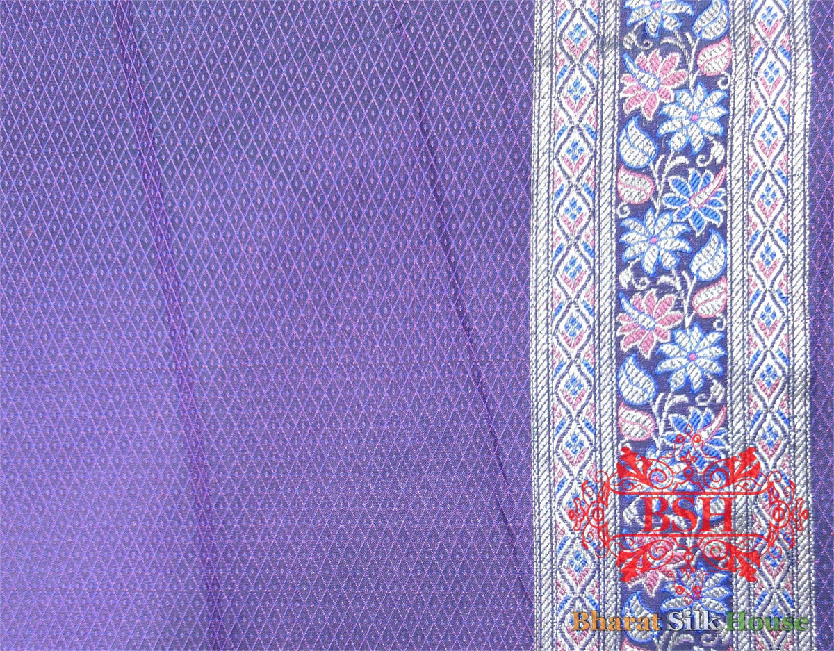Dark Shade Of Violet Dohri Zari Tanchoi Silk Saree - Bharat Silk House Tanchoi katan