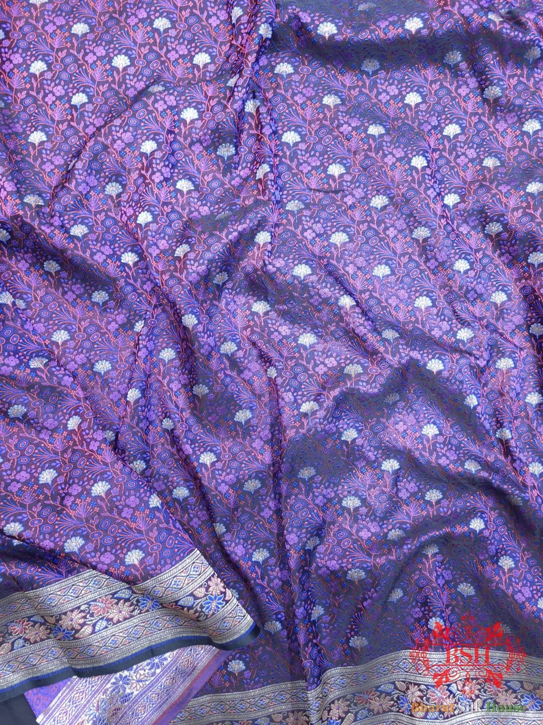 Dark Shade Of Violet Dohri Zari Tanchoi Silk Saree - Bharat Silk House Tanchoi katan