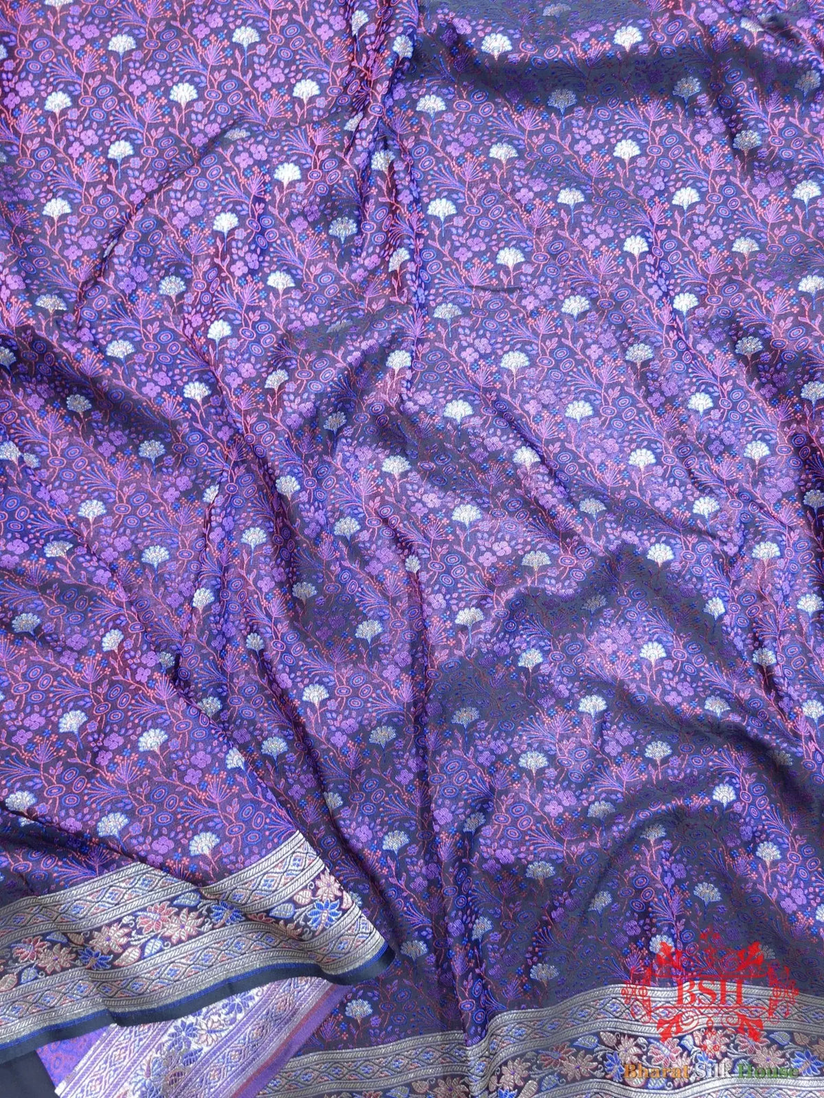 Dark Shade Of Violet Dohri Zari Tanchoi Silk Saree - Bharat Silk House Tanchoi katan