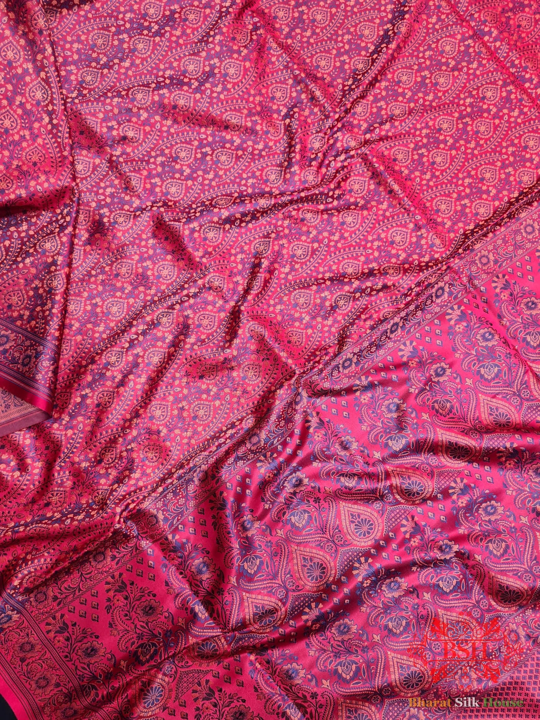 Dark Shades Of Red Dohri Resham Tanchoi Silk Saree - Bharat Silk House Tanchoi katan