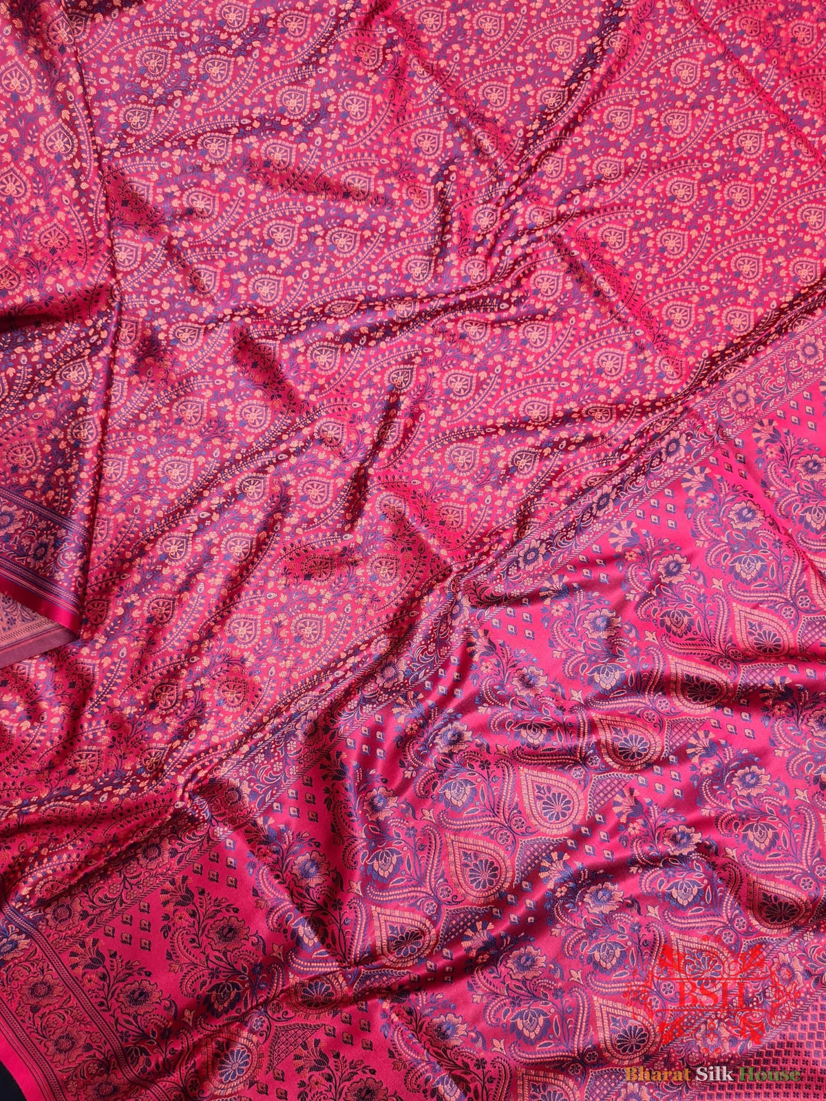 Dark Shades Of Red Dohri Resham Tanchoi Silk Saree - Bharat Silk House Tanchoi katan