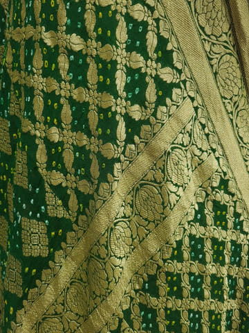 Deep Green Georgette Banarasi Handloom Bandhani Dupatta - Bharat Silk House Bandhej