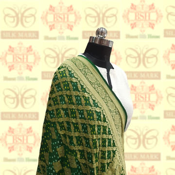 Deep Green Georgette Banarasi Handloom Bandhani Dupatta - Bharat Silk House Bandhej