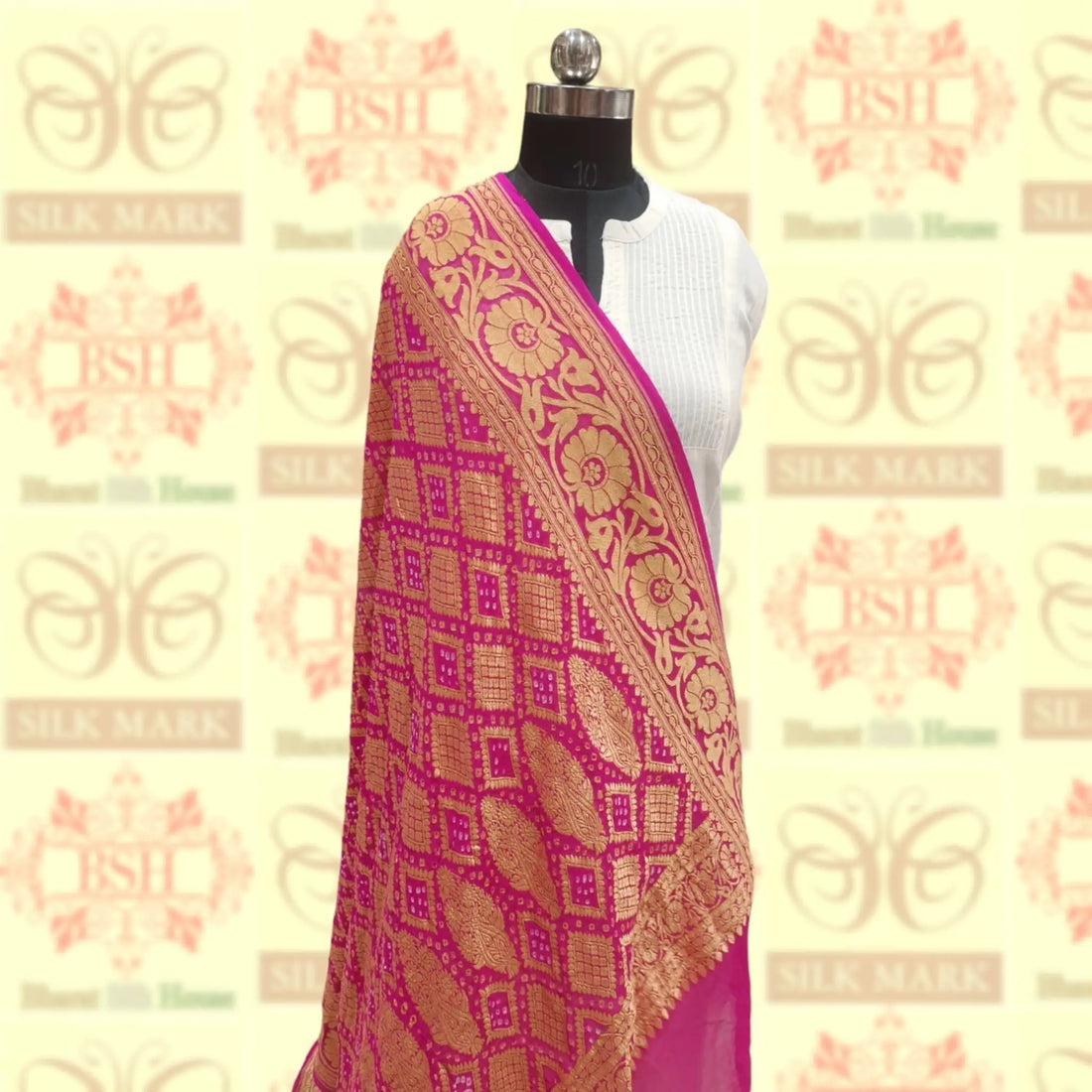 Deep Rani Georgette Banarasi Handloom Bandhani Dupatta - Bharat Silk House Bandhej