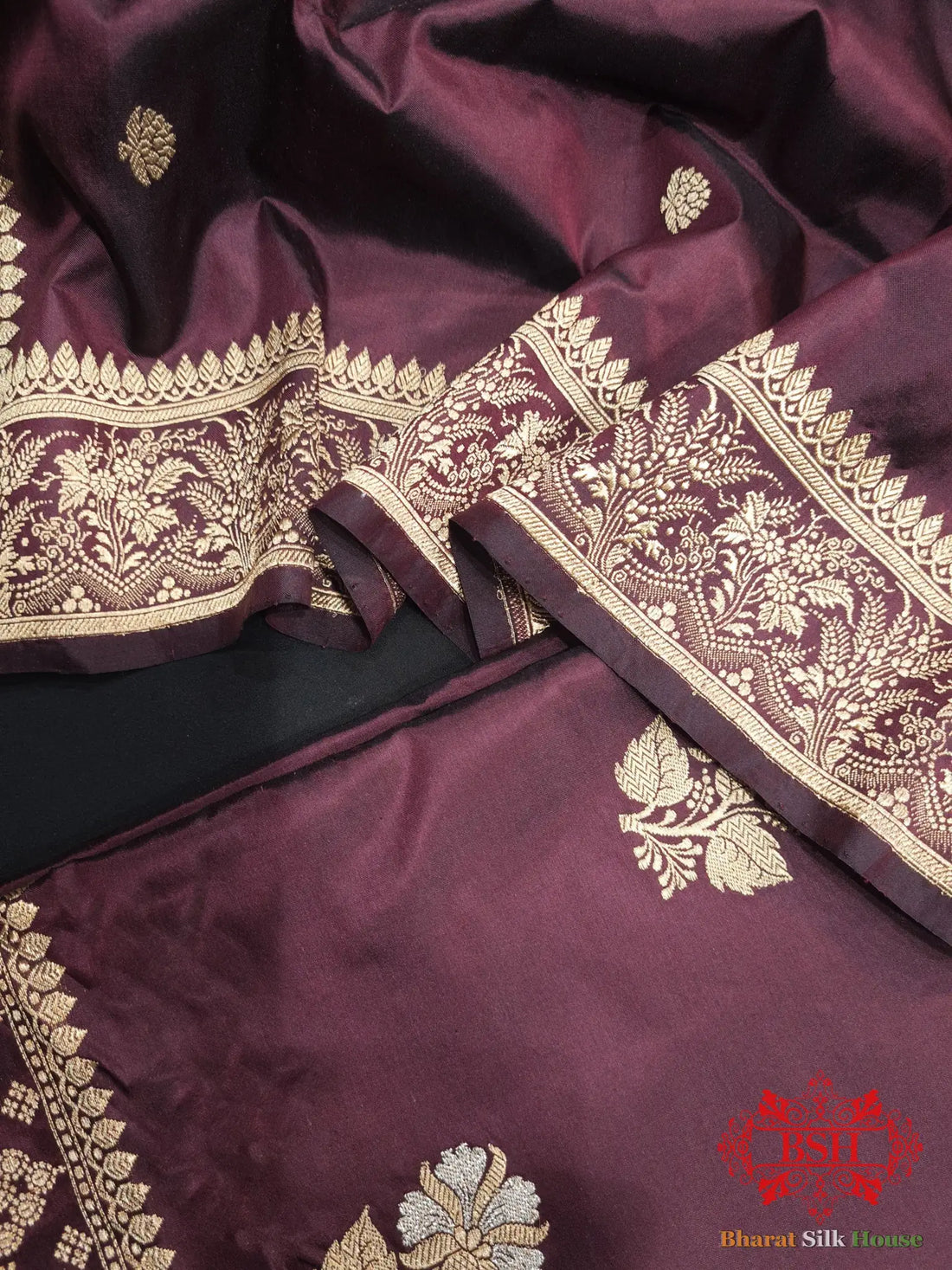 Deep Wine Handloom Banarasi Silk Suit Piece - Bharat Silk House Pure Kataan Silk