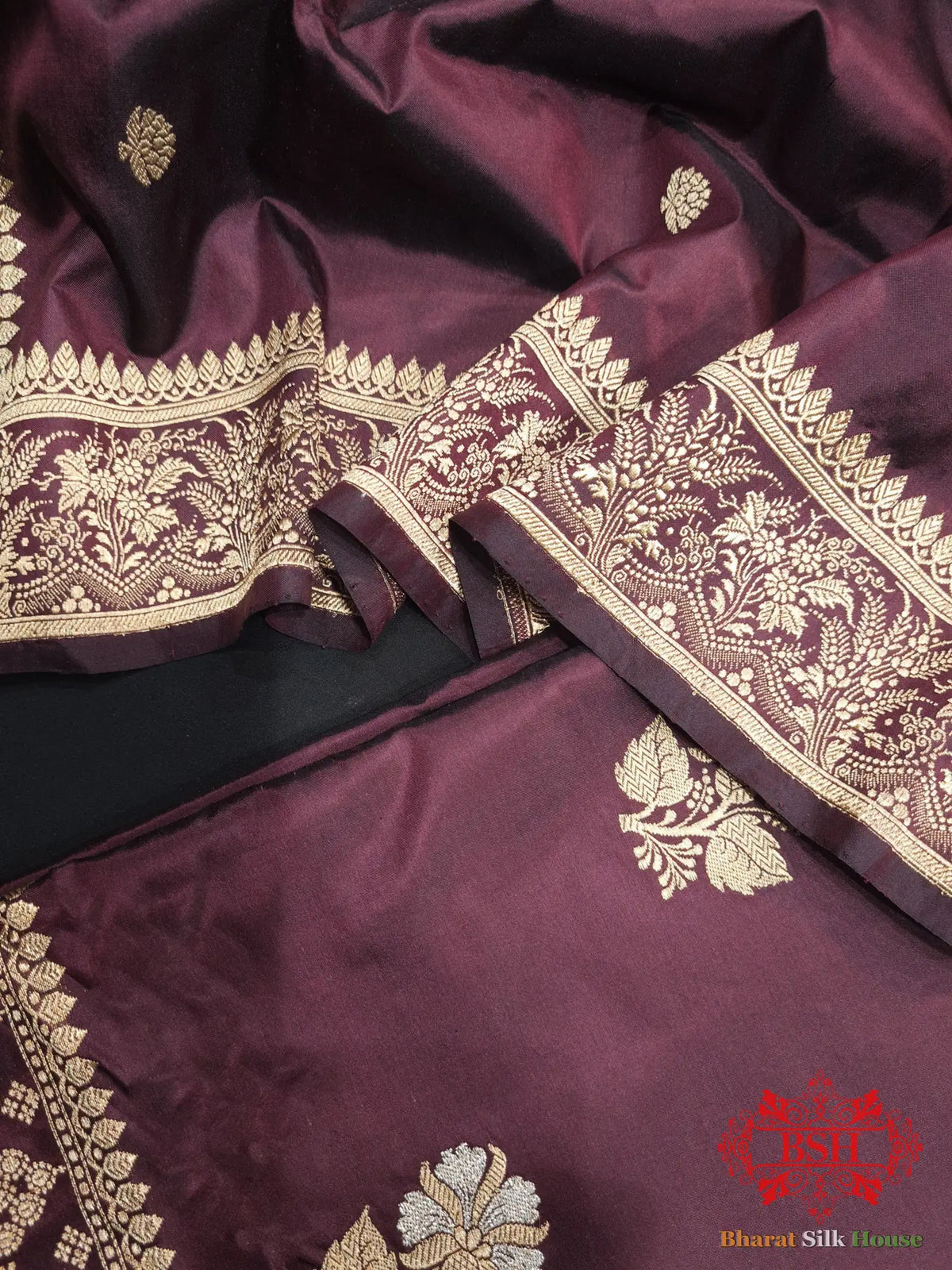 Deep Wine Handloom Banarasi Silk Suit Piece - Bharat Silk House Pure Kataan Silk