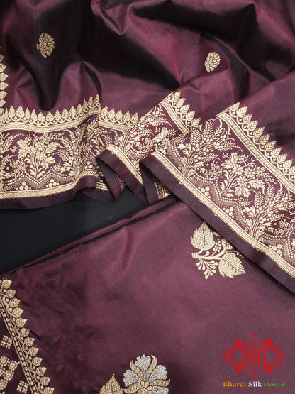 Deep Wine Handloom Banarasi Silk Suit Piece - Bharat Silk House Pure Kataan Silk