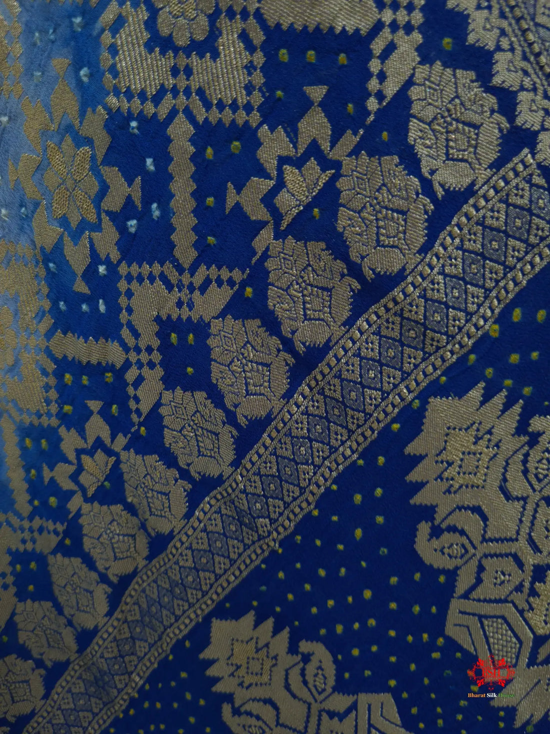 Double Shade Of Blue Georgette Banarasi Handloom Bandhani Dupatta - Bharat Silk House Bandhej