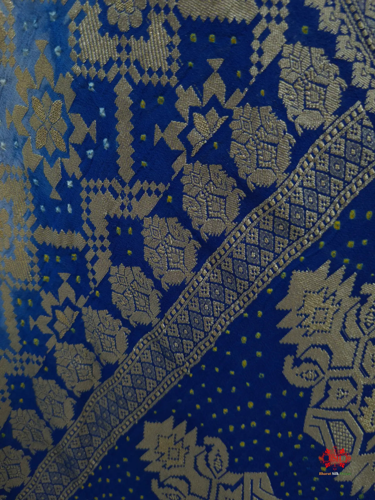 Double Shade Of Blue Georgette Banarasi Handloom Bandhani Dupatta - Bharat Silk House Bandhej