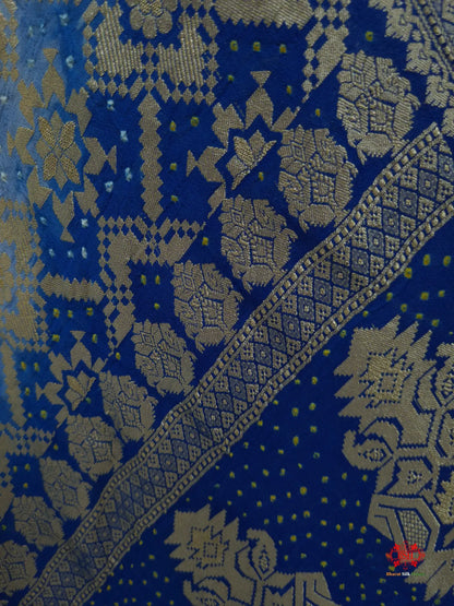 Double Shade Of Blue Georgette Banarasi Handloom Bandhani Dupatta - Bharat Silk House Bandhej
