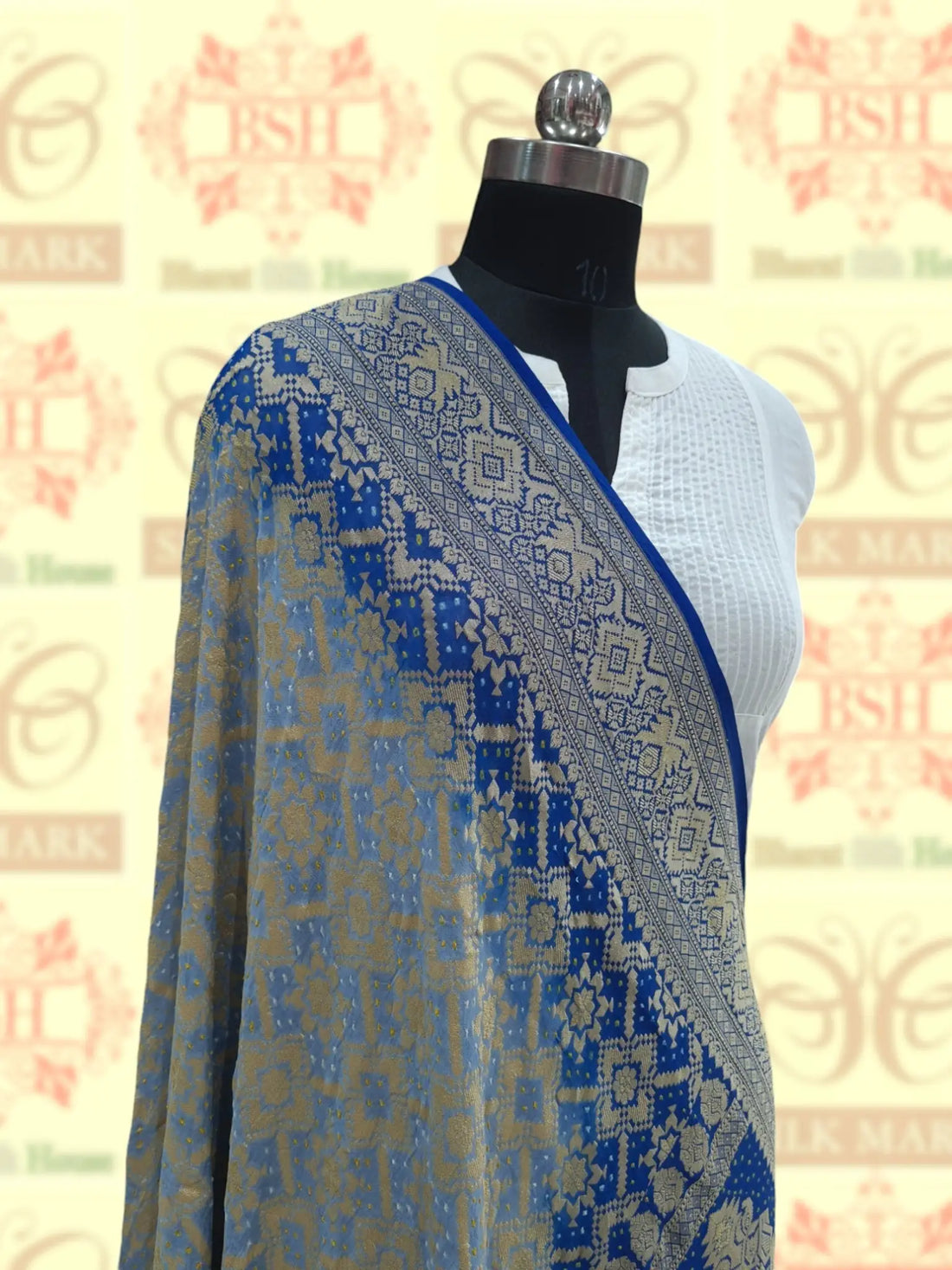 Double Shade Of Blue Georgette Banarasi Handloom Bandhani Dupatta - Bharat Silk House Bandhej