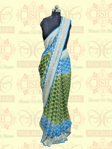 Dual Shade Pure Georgette Banarasi Bandhej Handloom Saree - Bharat Silk House Bandhej