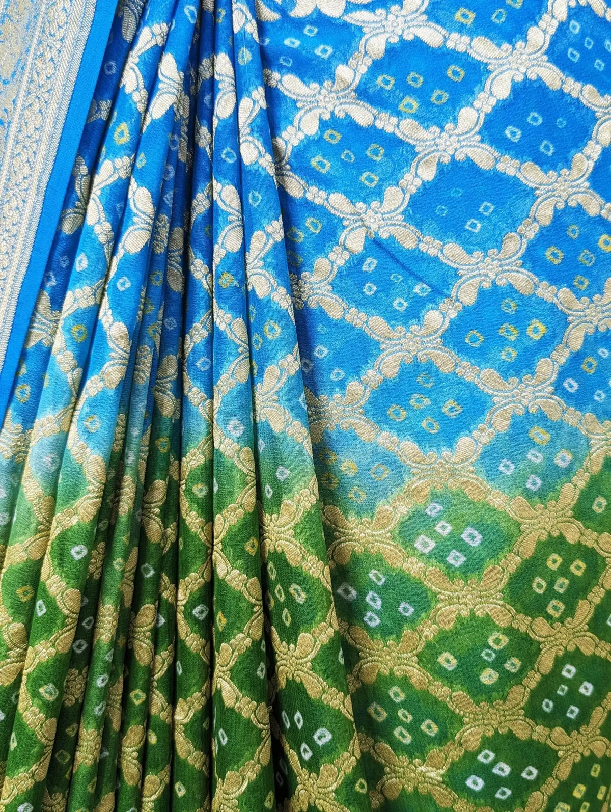 Dual Shade Pure Georgette Banarasi Bandhej Handloom Saree - Bharat Silk House Bandhej