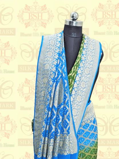 Dual Shade Pure Georgette Banarasi Bandhej Handloom Saree - Bharat Silk House Bandhej