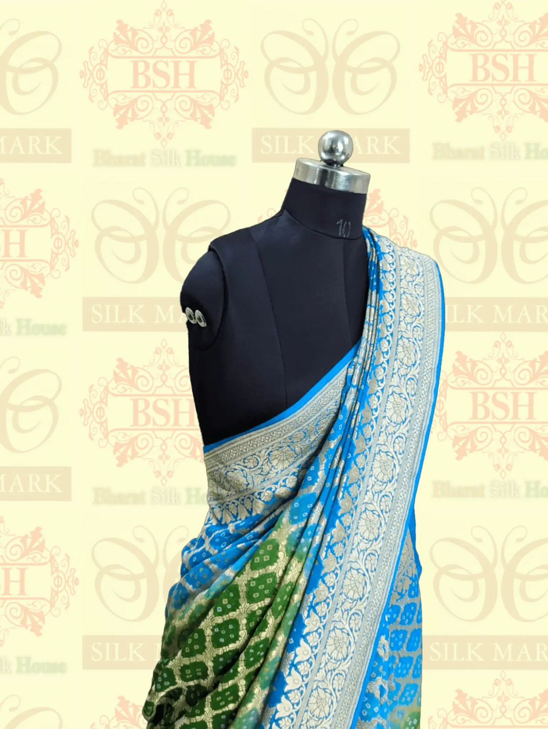 Dual Shade Pure Georgette Banarasi Bandhej Handloom Saree - Bharat Silk House Bandhej