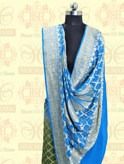 Dual Shade Pure Georgette Banarasi Bandhej Handloom Saree - Bharat Silk House Bandhej