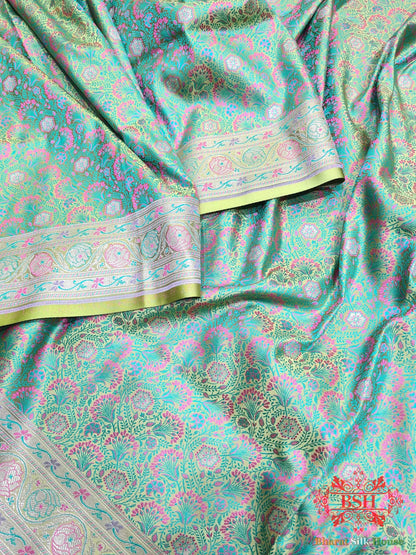 Emerald Green Dohri Resham Zari Booti Tanchoi Silk Saree - Bharat Silk House Tanchoi katan