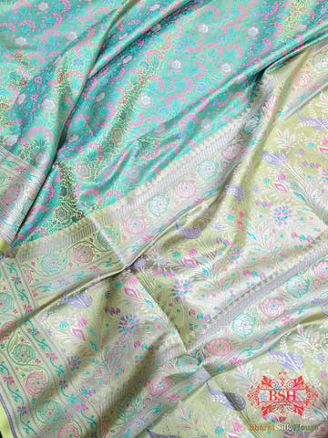 Emerald Green Dohri Resham Zari Booti Tanchoi Silk Saree - Bharat Silk House Tanchoi katan