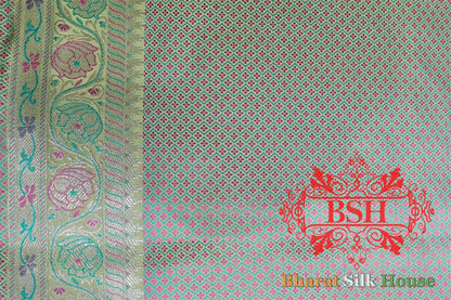 Emerald Green Dohri Resham Zari Booti Tanchoi Silk Saree - Bharat Silk House Tanchoi katan