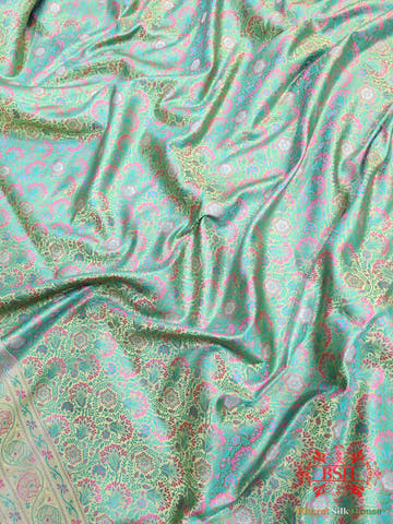 Emerald Green Dohri Resham Zari Booti Tanchoi Silk Saree - Bharat Silk House Tanchoi katan