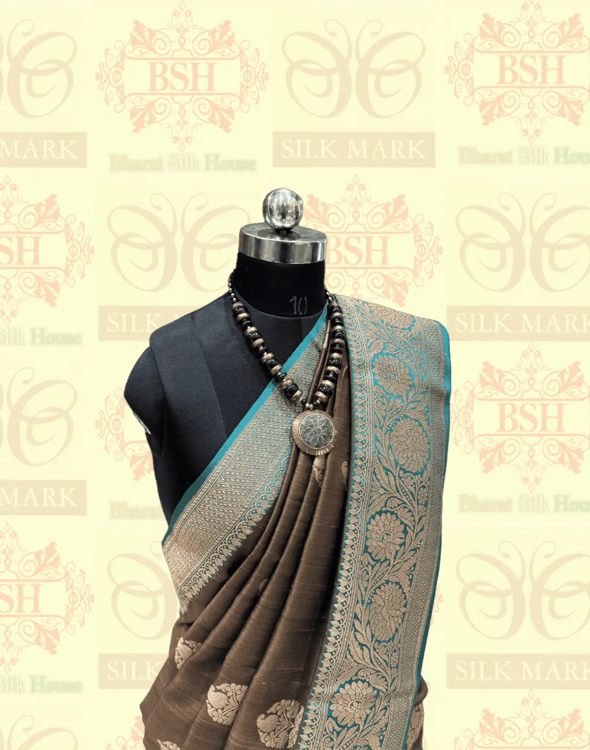 Espresso Brown Pure Tussar Moonga Silk Handloom Sare With Zari Border - Bharat Silk House Tussar