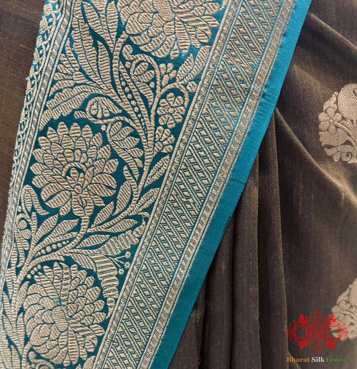 Espresso Brown Pure Tussar Moonga Silk Handloom Sare With Zari Border - Bharat Silk House Tussar