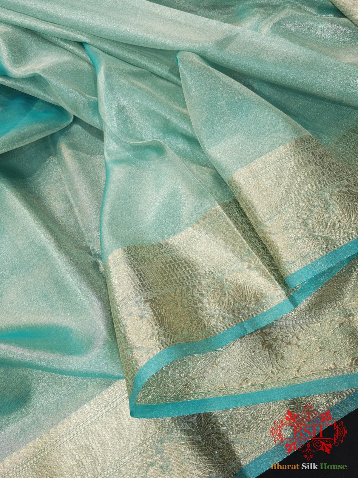 Firozi Color Glass Tissue Silk Saree - Bharat Silk House Tissue Silk