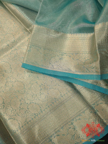 Firozi Color Glass Tissue Silk Saree - Bharat Silk House Tissue Silk