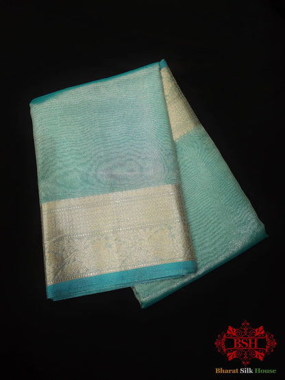 Firozi Color Glass Tissue Silk Saree - Bharat Silk House Tissue Silk
