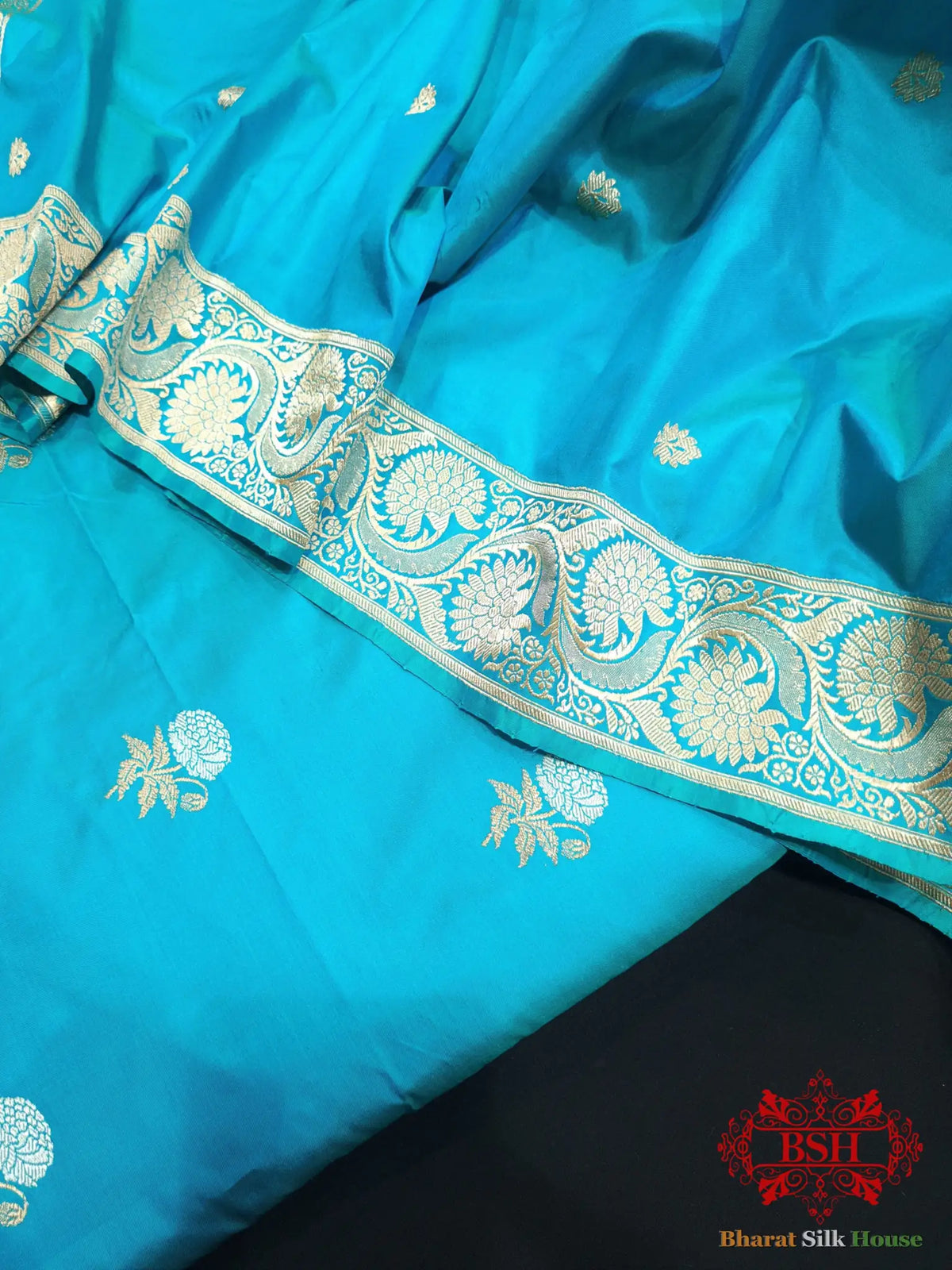 Firozi Handloom Banarasi Silk Suit Piece - Bharat Silk House Pure Kataan Silk