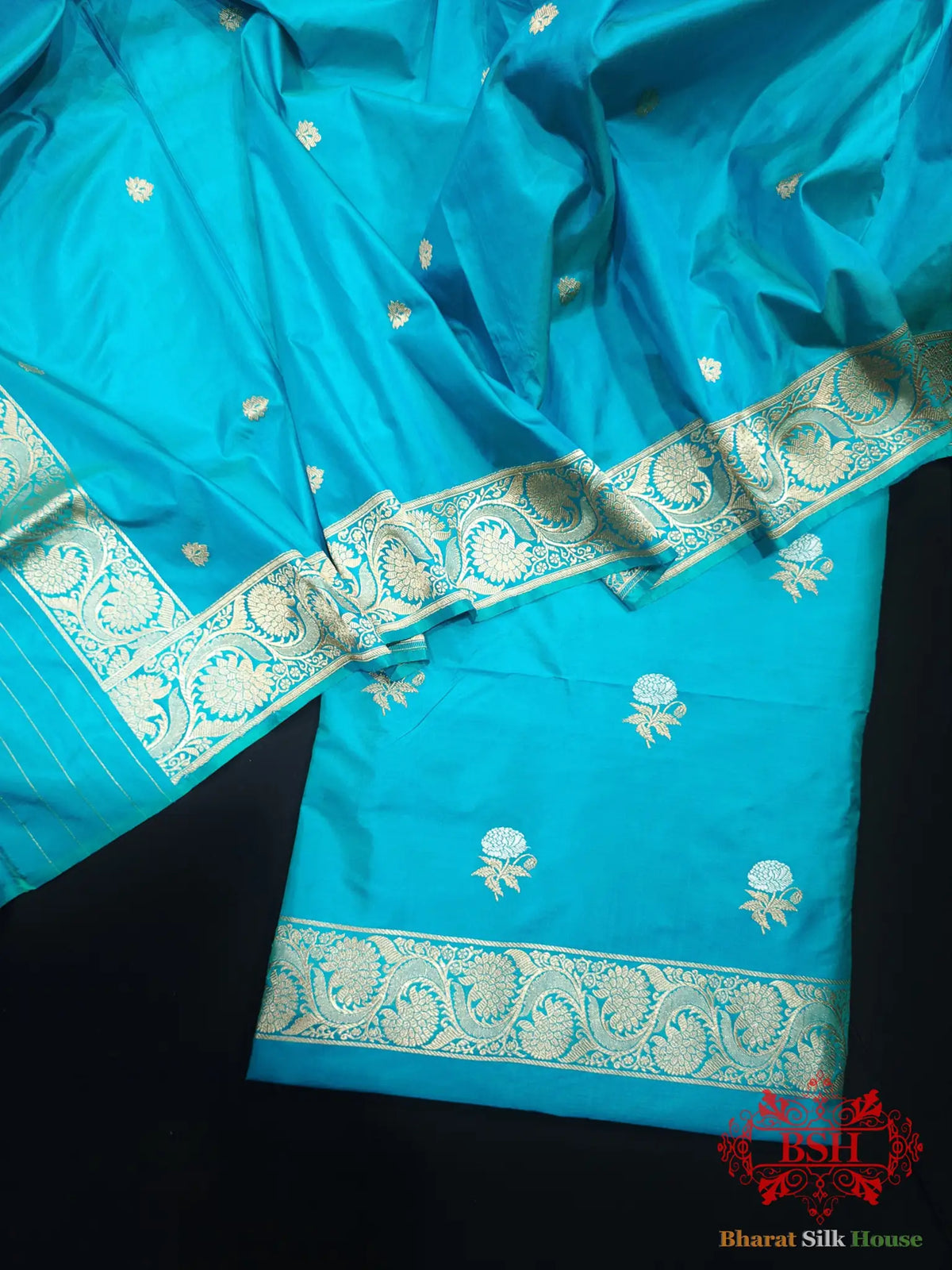 Firozi Handloom Banarasi Silk Suit Piece - Bharat Silk House Pure Kataan Silk