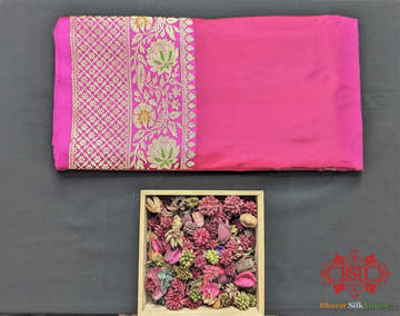 Fuscia Pink Pure Katan Silk Banarasi Handloom Saree - Bharat Silk House Pure Kataan Silk