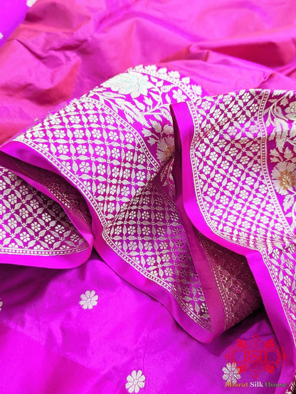 Fuscia Pink Pure Katan Silk Banarasi Handloom Saree - Bharat Silk House Pure Kataan Silk