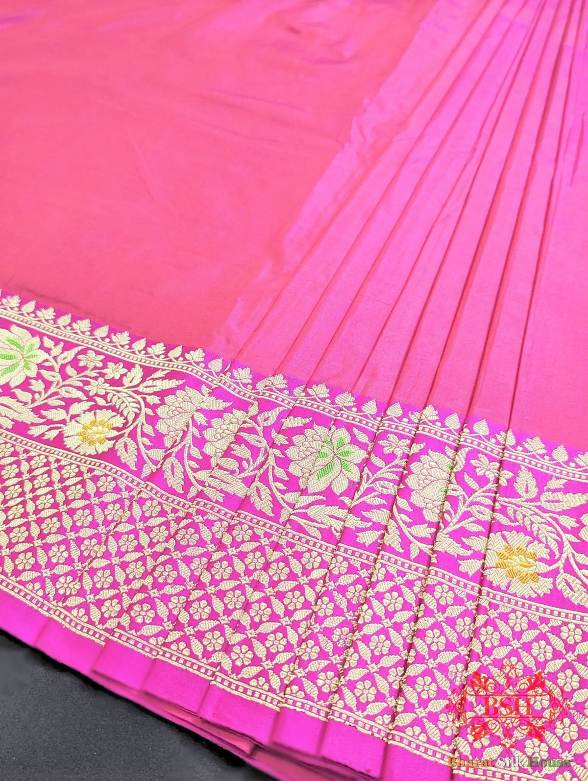 Fuscia Pink Pure Katan Silk Banarasi Handloom Saree - Bharat Silk House Pure Kataan Silk
