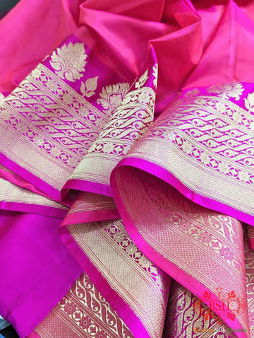 Fuscia Pink Pure Katan Silk Banarasi Handloom Saree - Bharat Silk House Pure Kataan Silk