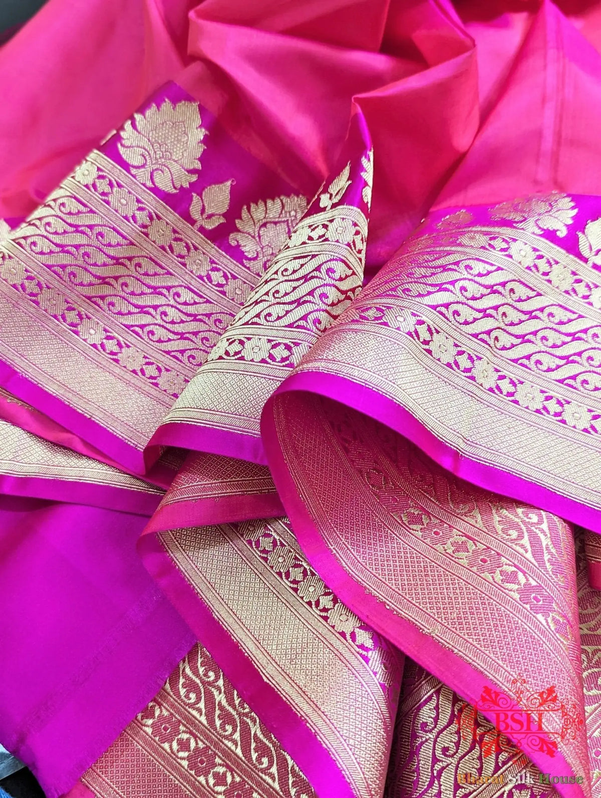Fuscia Pink Pure Katan Silk Banarasi Handloom Saree - Bharat Silk House Pure Kataan Silk