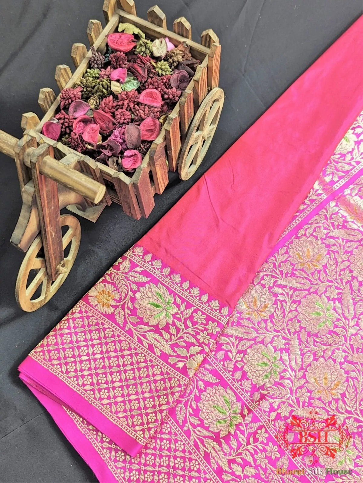 Fuscia Pink Pure Katan Silk Banarasi Handloom Saree - Bharat Silk House Pure Kataan Silk