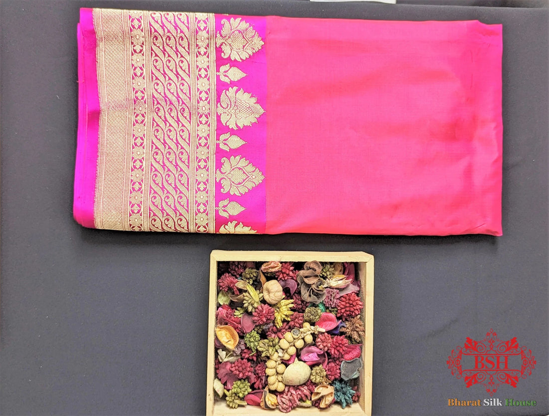 Fuscia Pink Pure Katan Silk Banarasi Handloom Saree - Bharat Silk House Pure Kataan Silk