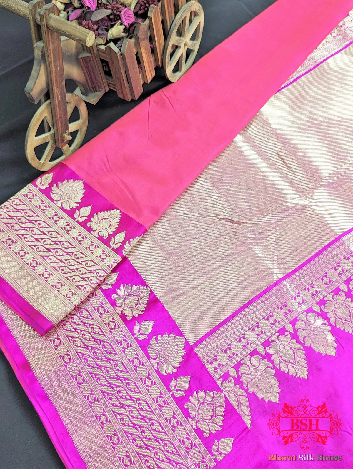 Fuscia Pink Pure Katan Silk Banarasi Handloom Saree - Bharat Silk House Pure Kataan Silk