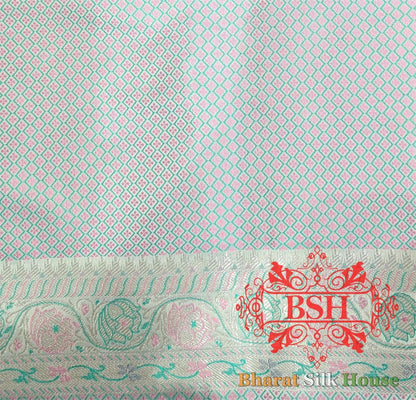 Gnocchi Beige Dohri Resham Zari Booti Tanchoi Silk Saree - Bharat Silk House Tanchoi katan