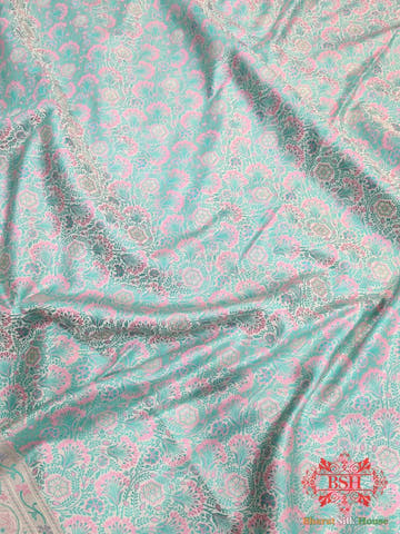 Gnocchi Beige Dohri Resham Zari Booti Tanchoi Silk Saree - Bharat Silk House Tanchoi katan