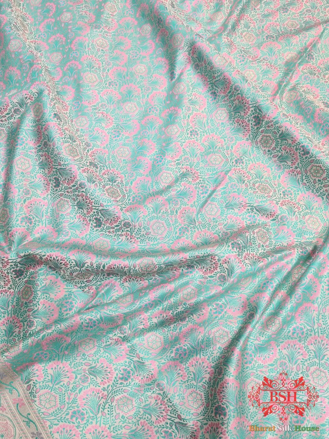 Gnocchi Beige Dohri Resham Zari Booti Tanchoi Silk Saree - Bharat Silk House Tanchoi katan