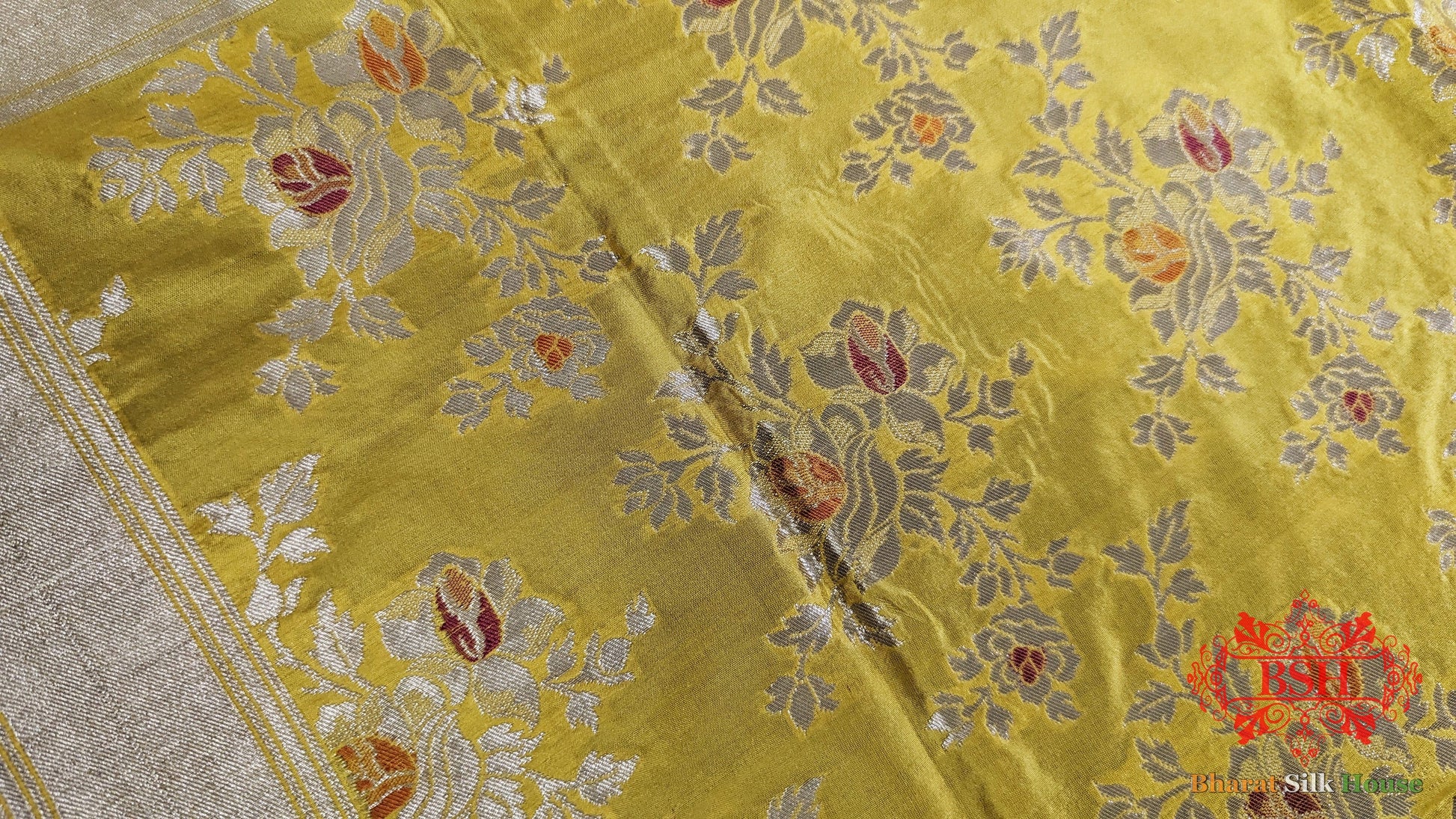 Gold Yellow Handwoven Banarasi Silk Dupatta - Bharat Silk House