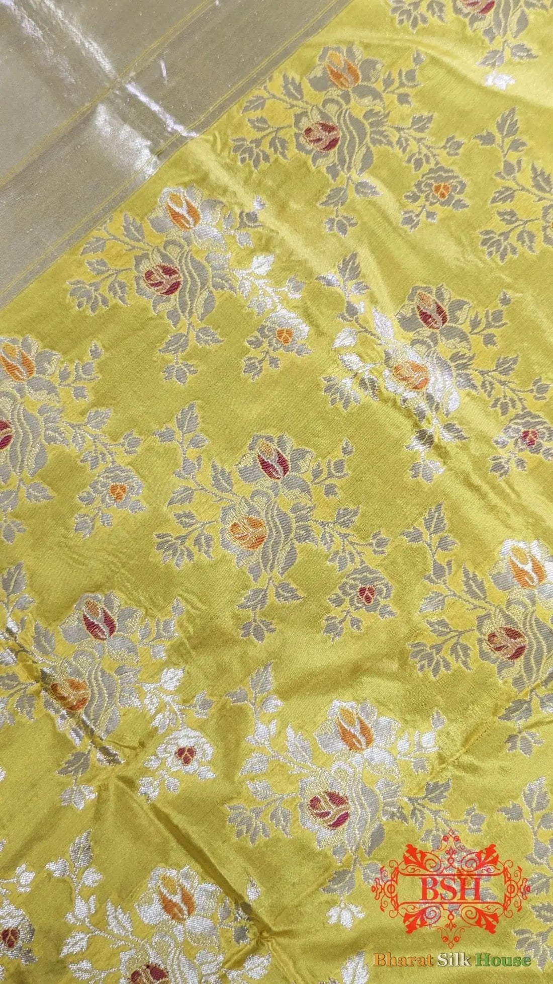 Gold Yellow Handwoven Banarasi Silk Dupatta - Bharat Silk House Pure Silk Dupatta