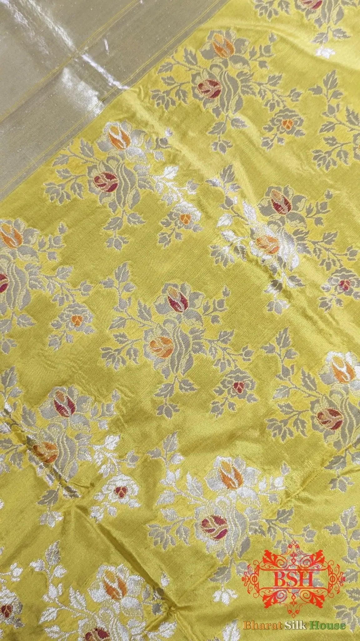 Gold Yellow Handwoven Banarasi Silk Dupatta - Bharat Silk House Pure Silk Dupatta