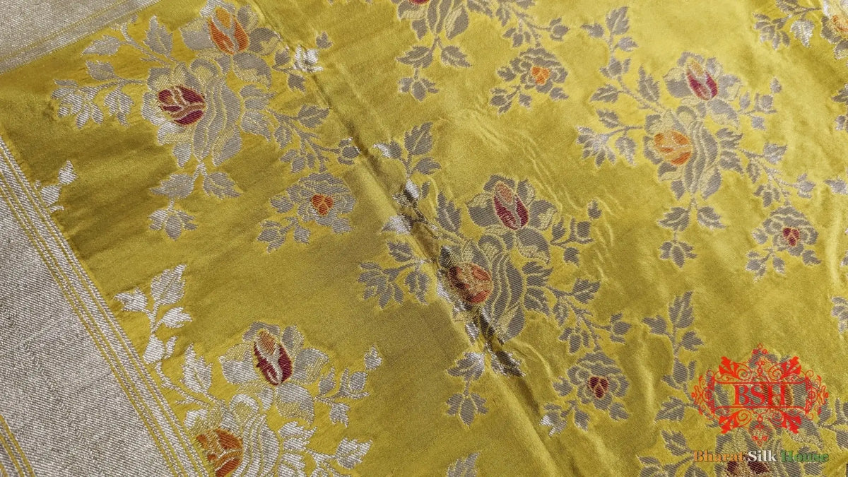 Gold Yellow Handwoven Banarasi Silk Dupatta - Bharat Silk House Pure Silk Dupatta