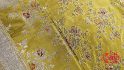 Gold Yellow Handwoven Banarasi Silk Dupatta - Bharat Silk House Pure Silk Dupatta